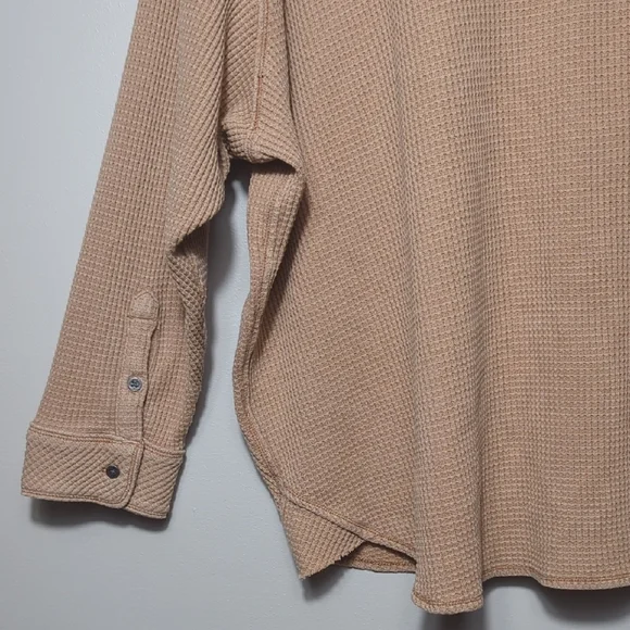 Aerie LumberJane Waffle Shirt Cappuccino Tan Button Up Oversized Relaxed XL - Picture 14 of 16